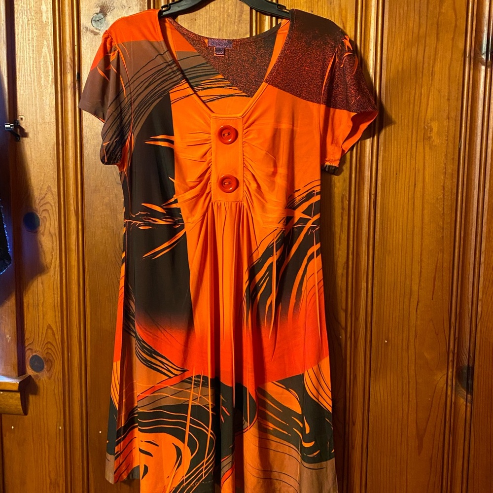Desigual Orange and Black Artistic Midi Dress‎